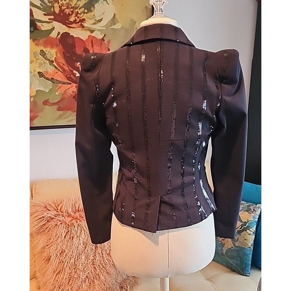 H&M “ Jackson “ Blazer Jacket Black Sequins Striped Padded Shoulders SZ 4 - Picture 2 of 5